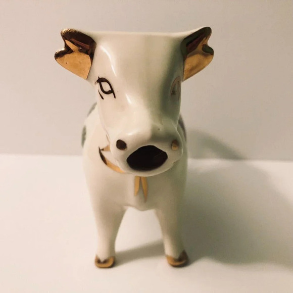 Vintage Ceramic Cow Creamer Figurine Apple 8 Inch Long Farm  Animal - Picture 2 of 12